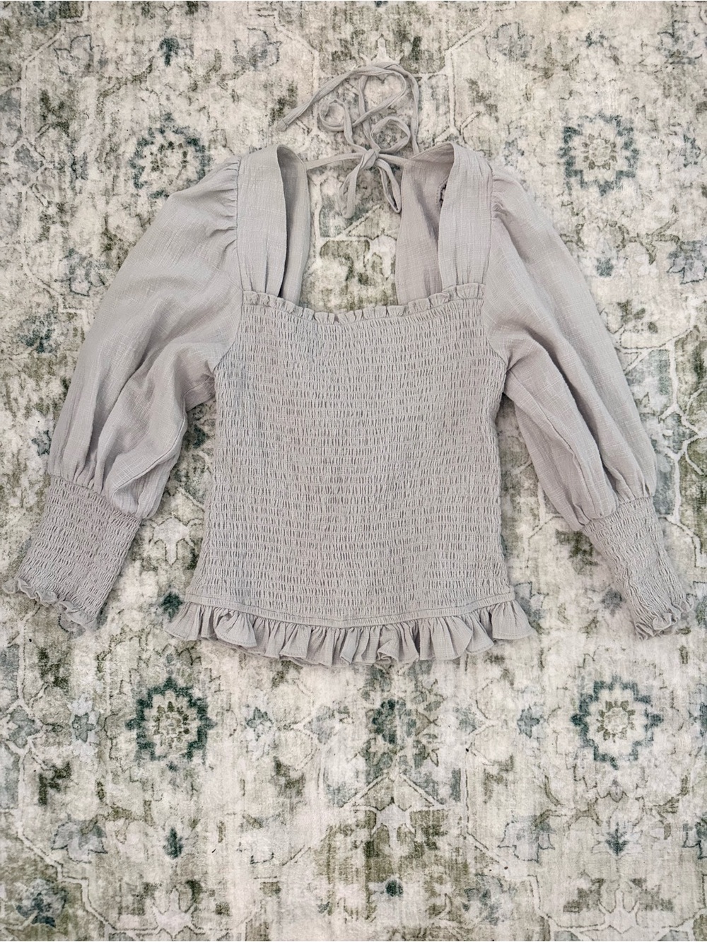 Smocked Ruffle Bodice Top - Light Gray